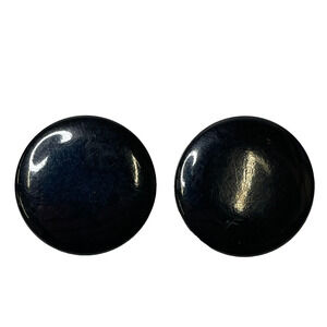 Vintage Black Round Clip-On Earrings Silver Tone Classic Women Jewelry